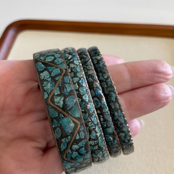 Mid Century Turquoise Bangle Bracelets - Picture 3 of 4
